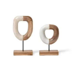 Rond luxe sierobjecten - teak - set van 2