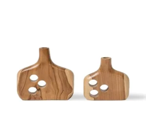 Bullet design vazen - naturel teak - set van 2